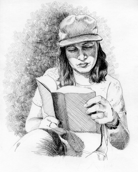 Christina reading a book