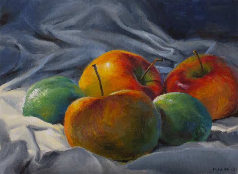 Still life with apples and limes