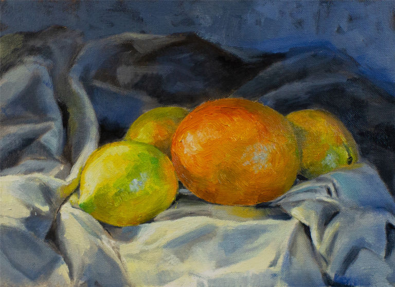 Still life with lemons and orange